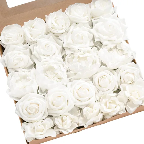 Miniatura 27 de Ling's moment Flores Artificiales de Seda Falsa Hortensias Rosas de Espuma Gardenias Falsas Combo para Bricolaje Ramos de Boda Centros de Mesa