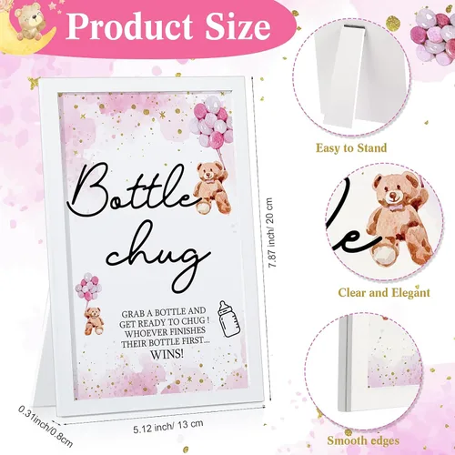 Miniatura 2 de Roowest Bottle Chug Baby Shower Games Favores que incluyen 18 botellas con 1 botella de chug de madera para revelación de género, suministros de Rosa
