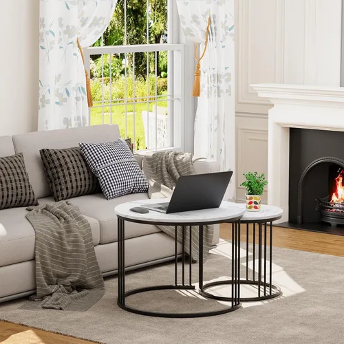 Miniatura 3 de Garden 4 you Mesa de Centro de Mármol Sintético Mesa Nido para Espacios Pequeños 2 Juegos Muebles Modernos Juegos de Sala Mesa Auxiliar Lateral Negro
