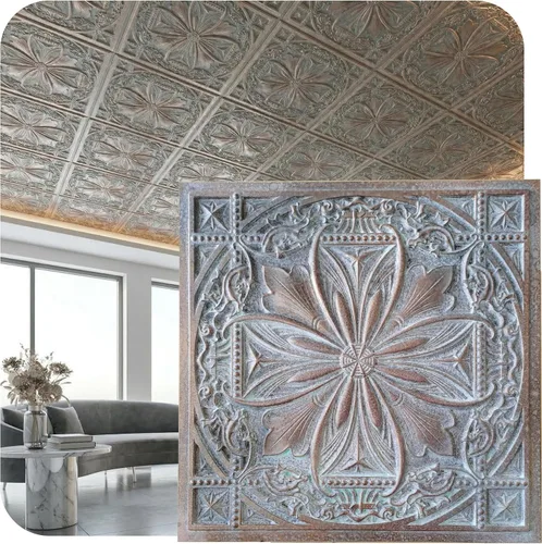 Miniatura 28 de from Plain to Beautiful in Hours DCT10at-24x24 Milan - Azulejo de techo de PVC de 2' x 2' para pegar o colocar (Caja / 4 pies cuadrados), Taupe