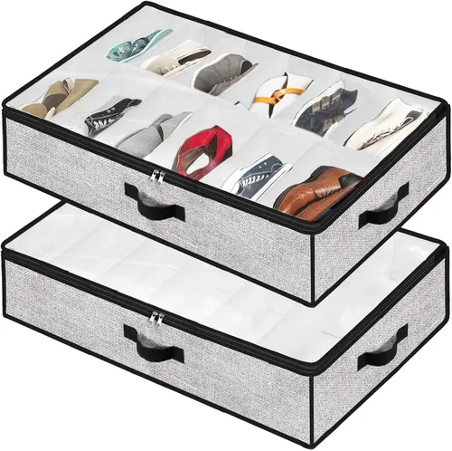 Miniatura 11 de Organizador de zapatos debajo de la cama para armario, paquete de 2, se adapta a 24 pares de cajas de contenedores de zapatos debajo de la cama