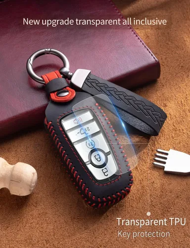 Miniatura 6 de Funda de cuero para llavero Ford, funda protectora de llavero compatible con Bronco Mustang F150 F350 Fusion Escape Edge Explorer Expedition Raptor