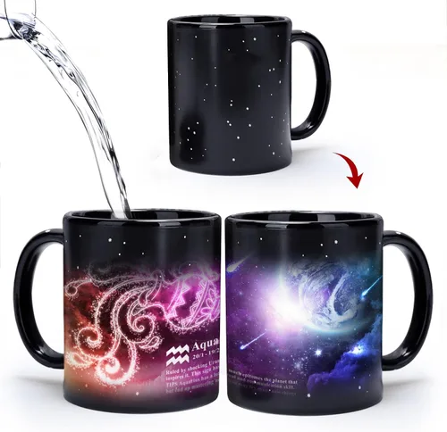 Taza de Constelación de Acuario que Cambia con el Calor de 11 oz, Taza de Café de Horóscopo de Acuario, Taza de Cerámica que Cambia de Color, Regalo