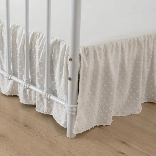 Miniatura 9 de Falda de cama de lunares copetudos, falda de cama con volantes tamaño King con esquinas divididas, faldas de cama con volantes de 14 pulgadas