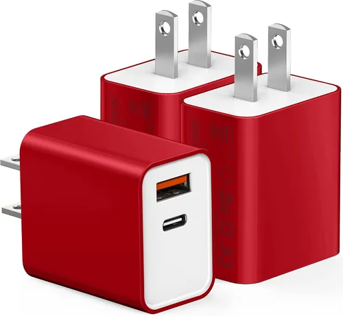 Miniatura 13 de Paquete de 3 cargadores tipo C, enchufe de pared USB C de doble puerto de 20 W PD y QC3.0 USB A bloque de carga rápida para Samsung Galaxy S24