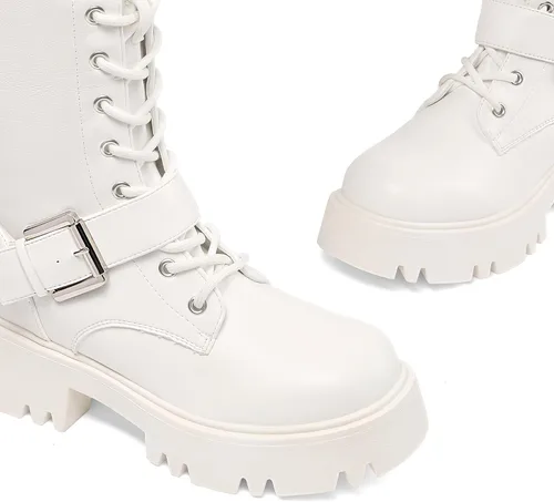 Miniatura 5 de DREAM PAIRS Botas altas de combate para mujer, plataforma de equitación, con cordones, suela de orejeta, gótica, con cremallera