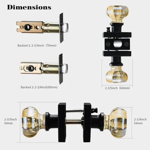 Miniatura 6 de Pomo de puerta de cristal dorado champán con roseta cuadrada negra mate – Elegante juego de manijas octogonales de privacidad para dormitorio, baño