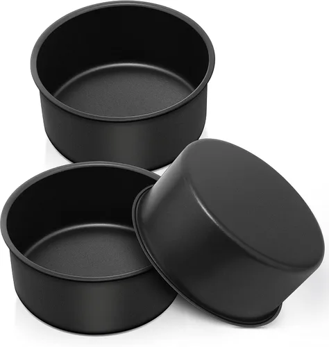 Herogo Juego de 3 moldes redondos de 6 x 3 pulgadas, de acero inoxidable, antiadherentes, para cumpleaños, boda, capa de pasteles, a prueba de fugas