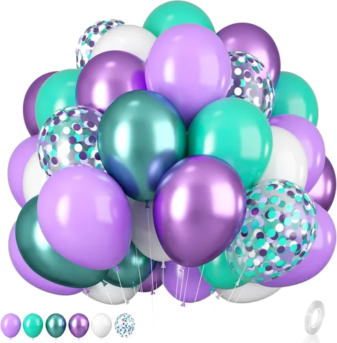 Miniatura 17 de Globos de Frozen, morados, azules, blancos y plateados, 12 pulgadas, copo de nieve, para niña, suministros de fiesta temática, temática de nieve