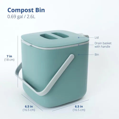 Miniatura 2 de BLUE GINKGO - Basurero de cocina [2.6L / 0.69 GAL] – Cubo de desperdicios de alimentos sin filtro, hermético a olores, para encimera, con asas Verde