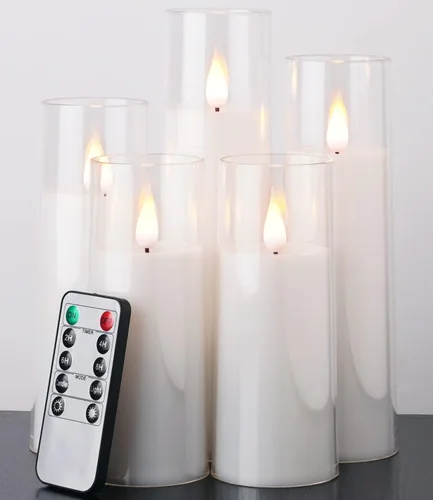 Amagic Velas blancas puras sin llama, velas que funcionan con pilas, velas LED parpadeantes acrílicas con control remoto y temporizador, mecha 3D,