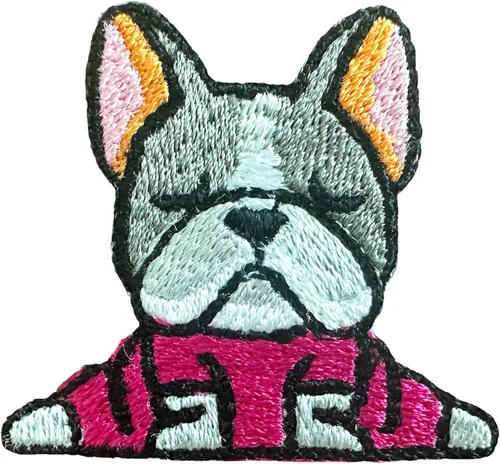 Miniatura 3 de TH - Juego de 2 minúsculos, bulldog francés, cachorro, mascota, lindo logotipo de dibujos animados, 2 parches para coser para planchar en bordado