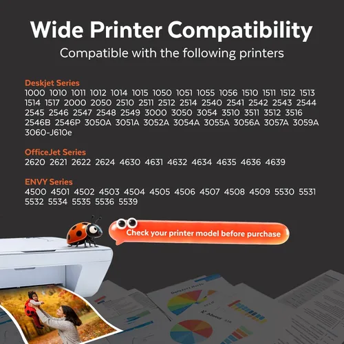 Miniatura 2 de COCCINK 61XL Cartucho de tinta negro para HP Envy 5535 5530 4500 4502 Officejet 2620 4630 4635 Deskjet 1010 1520 2540 2545 3050 3054 3510 impresora