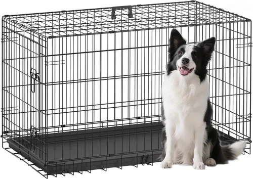 Miniatura 24 de FDW Jaula para perros con doble puerta, jaula plegable de alambre de metal de 36 pulgadas con bandeja extraíble y panel divisor, jaula para mascotas