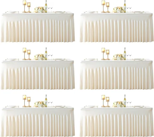 Miniatura 13 de Manteles de mesa de elastano azul bebé de 6 pies para mesas rectangulares, sin arrugas, rectangular, elástico, ajustable de 6 pies con falda