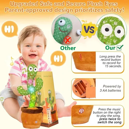 Miniatura 3 de Juguete de cactus que habla bailando, juguete de cactus que imita el canto del bebé, repite lo que dices, juguetes musicales interactivos para niños