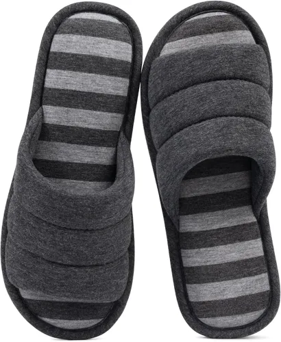 Miniatura 7 de Shevalues Pantuflas con punta abierta para mujer y hombre, de algodón suave, para interior, con espuma viscoelástica, fáciles de poner, pantuflas
