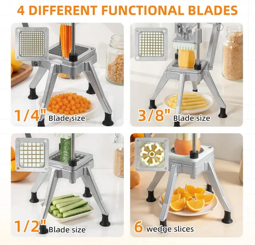 Miniatura 4 de Picador comercial de verduras, cortador de frutas profesional resistente con hoja de repuesto de 1/4 pulgadas, cortador de papas fritas de acero