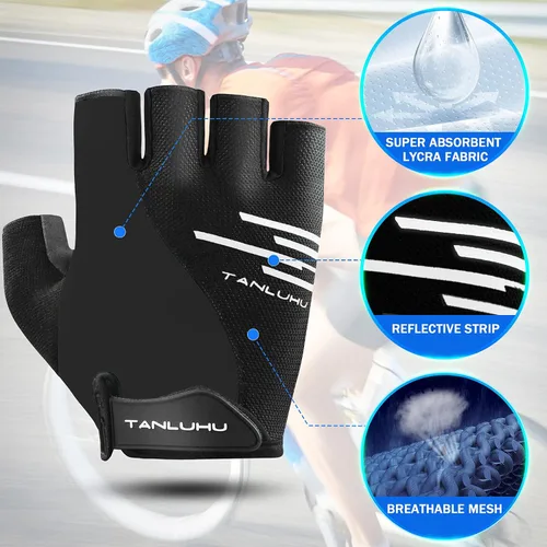 Miniatura 4 de Tanluhu Guantes de ciclismo SBR de 0.197in de grosor, guantes de ciclismo de medio dedo, guantes de bicicleta de montaña, guantes de bicicleta