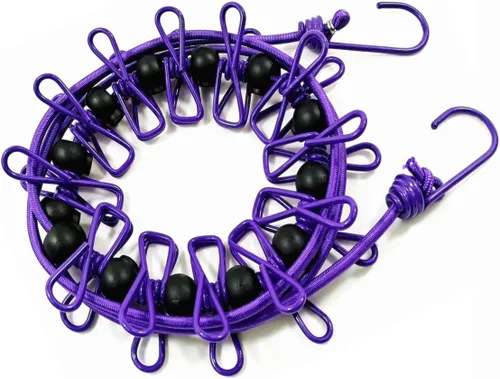 Miniatura 2 de Tendedero elástico ajustable con clips y bolas de posicionamiento, portátil, retráctil, resistente al viento, cuerda colgante para viajes, camping