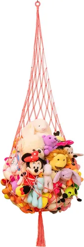 Miniatura 10 de Novela red de animales de peluche o hamaca para colgar en el techo de 6.5 pies, solo un gancho. Conveniente para esquinas, paredes y red colgante