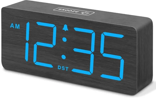 Miniatura 17 de DreamSky Reloj despertador digital de madera para dormitorio, reloj despertador fuerte para personas que duermen mucho con control de volumen