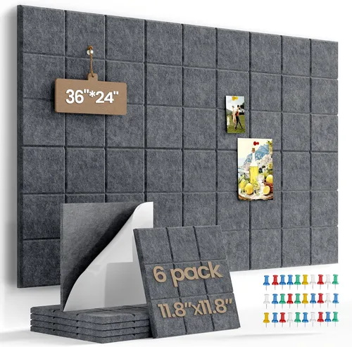 Miniatura 30 de Pizarra de corcho grande para paredes con 30 pasadores, 11.8 x 11.8 pulgadas, paquete de 6 tablones de anuncios para oficina en casa, cocina, tablón