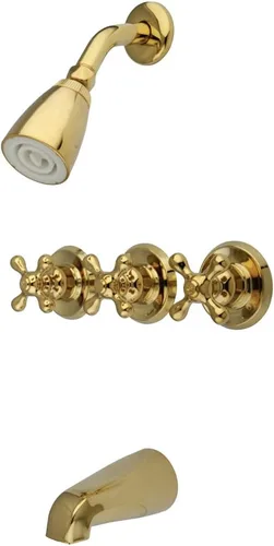 Miniatura 10 de Kingston KB231AX - Llaves de agua para tina y regadera con manivela de 3 cruces Cromo pulido