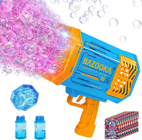 Máquina Bazuca de Pistola de Burbujas con Solución - Lanzador de 69 Agujeros para Juguete de Verano al Aire Libre, Recuerdos de Fiesta - Máquina Azul