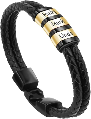 Miniatura 64 de Pulseras de cuero personalizadas para hombre con 1-6 nombres, pulsera trenzada personalizada con cuentas para papá, marido, día del padre, San