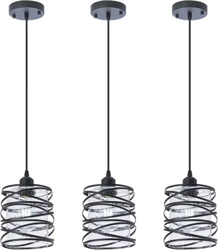 Miniatura 13 de Mini lámpara colgante moderna para isla de cocina, 6.30 pulgadas, jaula espiral negra mate soplada a mano, pantalla de vidrio transparente