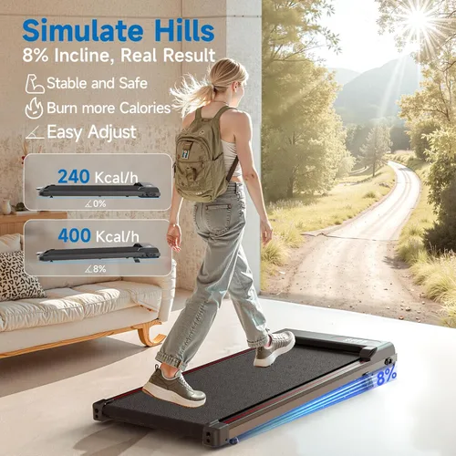 Miniatura 4 de Almohadilla para caminar con inclinación, caminadora debajo del escritorio para oficina en casa con ultra silenciosa <40 dB, 2.5 HP portátil