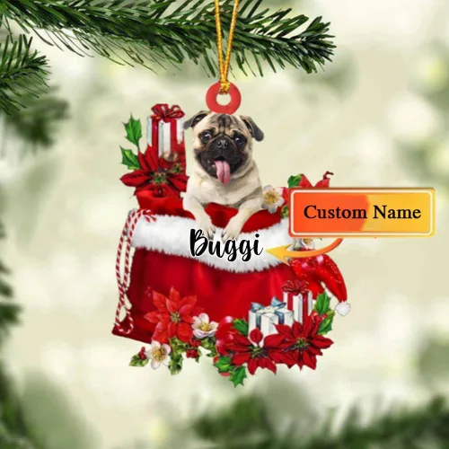 Miniatura 189 de Perro Akita Inu personalizado en bolsa de regalo, adorno de Navidad, nombre personalizado, regalo para amantes de los perros, familia, Navidad