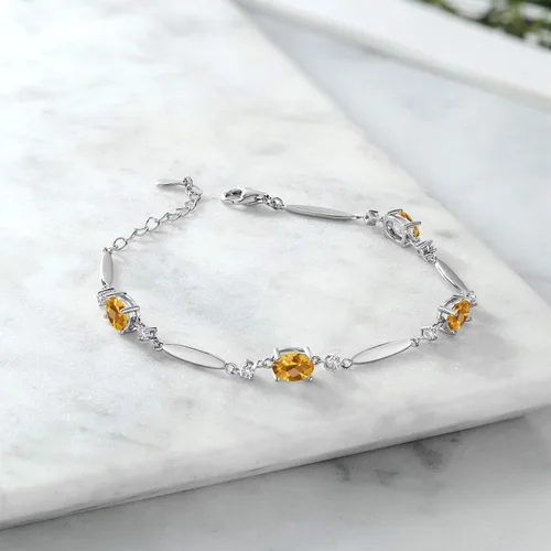 Miniatura 13 de Gem Stone King 925 Sterling Silver Gemstone Birthstone and White Created Sapphire Tennis Bracelet For Women Oval 7X5MM and 2MM 6 Inch + 1 Inch