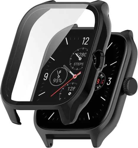 Funda compatible con Amazfit GTS 4, resistente a los arañazos con protector de pantalla de vidrio templado HD para reloj inteligente Amazfit GTS 4