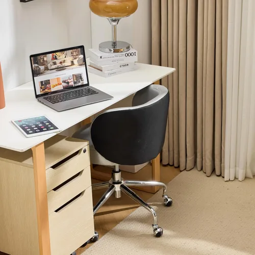 Miniatura 7 de VINGLI Bonita silla de escritorio giratoria pequeña, cómoda con ruedas, soporte lumbar ergonómico con respaldo bajo para tocador y técnico de uñas