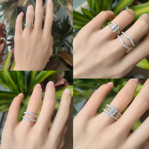 Miniatura 5 de DovEggs Anillos de compromiso de moissanita para mujer, 2 unidades, 0.236 x 0.315 in, GHI radiante corte de hielo triturado, moissanita, mejorador