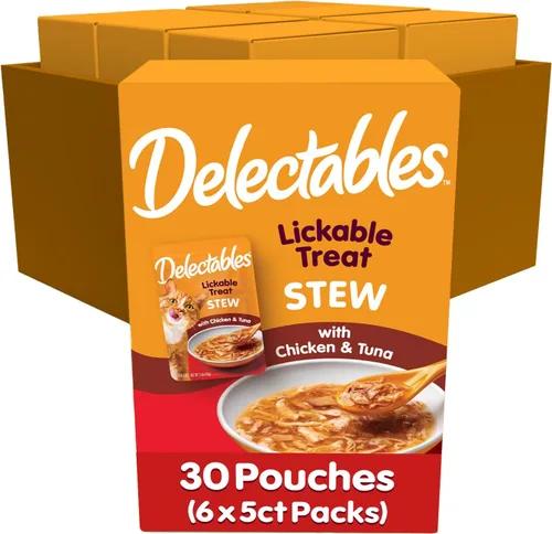 Miniatura 18 de Delectables Lickable Treat Stew Wet Cat Treats - Paquete variado de golosinas para gatos, hidratante, sin granos, sin rellenos, sin subproductos