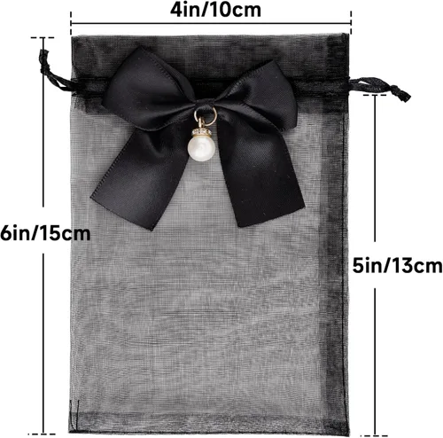 Miniatura 2 de joycraft Bolsas de organza de 4 x 6 pulgadas con lazo, 30 bolsas negras para recuerdos de fiesta, bolsas de joyería con cordón, bolsas de malla