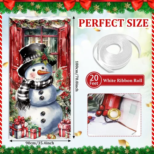 Miniatura 7 de Cubierta de puerta de Navidad, muñeco de nieve, decoración de fondo de fotografía grande, cartel de porche para invierno, interior y exterior