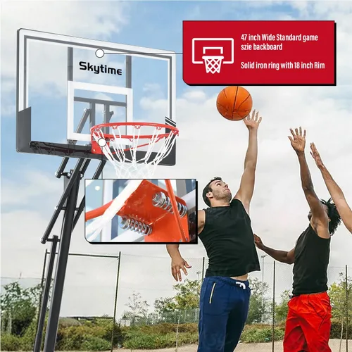 Miniatura 3 de Skytime Canasta de baloncesto portátil con tablero de 44 y 48 pulgadas, metas de baloncesto para exteriores, 5.3-10 pies, sistema de regulación sin