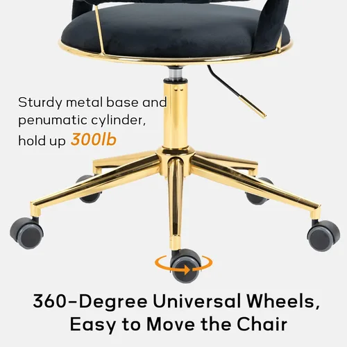 Miniatura 8 de NIOIIKIT Silla de Escritorio de Terciopelo con Respaldo Tejido a Mano, Silla de Tarea Giratoria 360° y Altura Ajustable, Silla de Maquillaje, Sillas