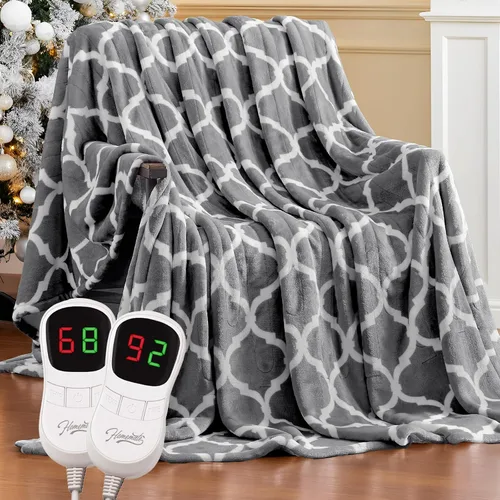 Miniatura 12 de Homemate - Manta eléctrica térmica de franela suave - 50"x60" con 10 niveles de calor rápido, 8 horas de apagado automático, protección contra