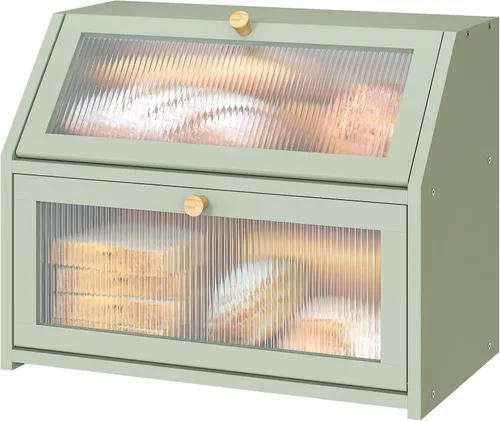 Miniatura 10 de Caja de pan extra grande negra para mostrador de cocina, caja de pan de bambú de doble capa grande, capacidad de almacenamiento de pan de madera