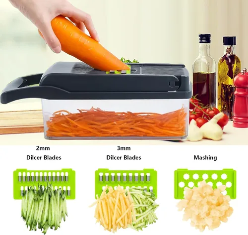 Miniatura 3 de Cortador de verduras, multifuncional 13 en 1 rebanador de alimentos para cocina. Cortador de verduras con 8 cuchillas y recipiente para ensalada