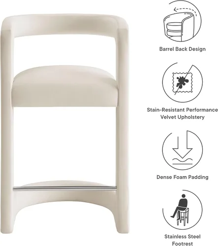 Miniatura 4 de Modway Winslow Performance - Taburete de terciopelo con reposapiés de acero inoxidable en alabastro