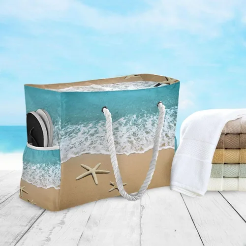 Miniatura 3 de Bolsas de playa para mujer, diseño de estrella de mar, bolsa grande de playa, bolsa de hombro para piscina, bolso