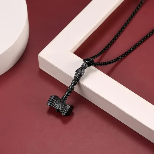 Miniatura 9 de FaithHeart - Collar con talismán de martillo de Thor vikingo para hombre, amuleto nórdico vintage de Mjolnir, colgante con cadena de trigo