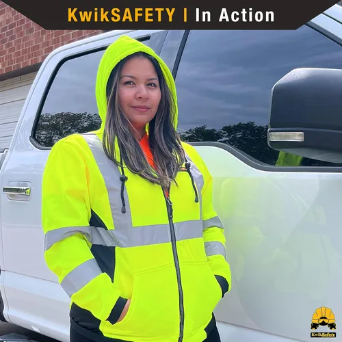 Miniatura 7 de KwikSafety - Charlotte, NC - Sudadera con capucha de seguridad de forro polar para mujer Chaqueta de seguridad Hi Vis para mujer Chaqueta ligera