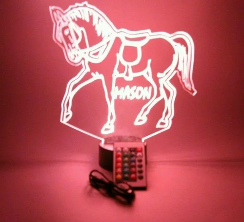 Miniatura 2 de MIRROR MANIA Lámpara LED de luz LED con nombre personalizado, luz nocturna grabada para caballos corriendo, jinete, semental, lámpara de mesa – It's